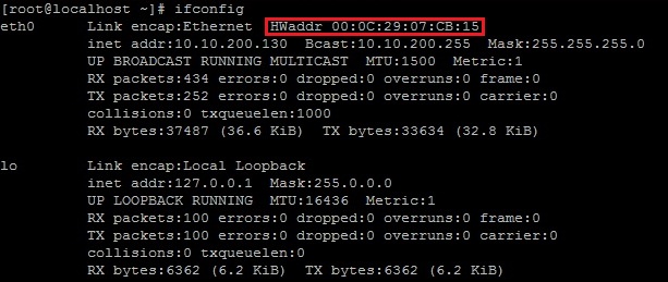 ifconfig linux adress mac